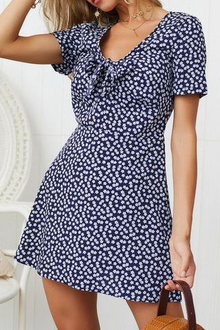 V Neck Bow Knot Short-sleeved Dress