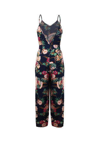 V Neck Floral Slit Jumpsuit