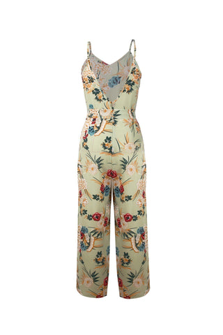 V Neck Floral Slit Jumpsuit