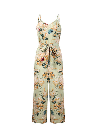 V Neck Floral Slit Jumpsuit