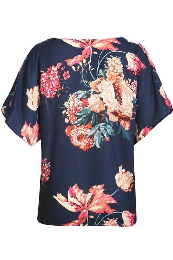 V Neck Floral Twist Tee