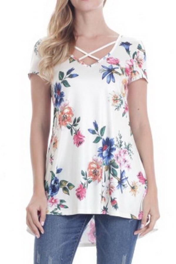 V-neck Loose Print Short-sleeved Top