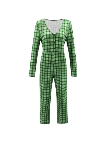 V Neck Plaid Jumpsuit