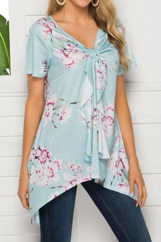 V-neck Print Irregular Mid-length Top