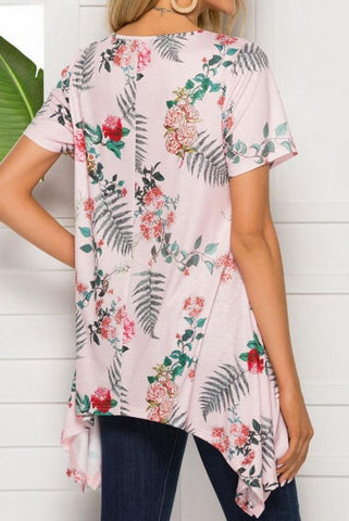 V-neck Print Irregular Mid-length Top