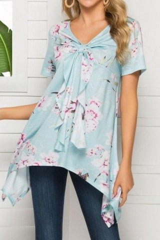 V-neck Print Irregular Mid-length Top