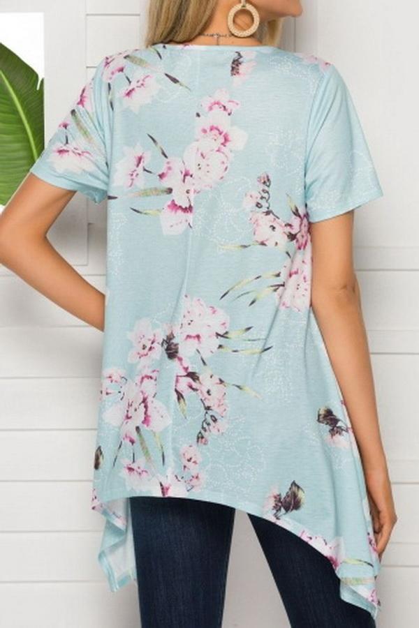 V-neck Print Irregular Mid-length Top