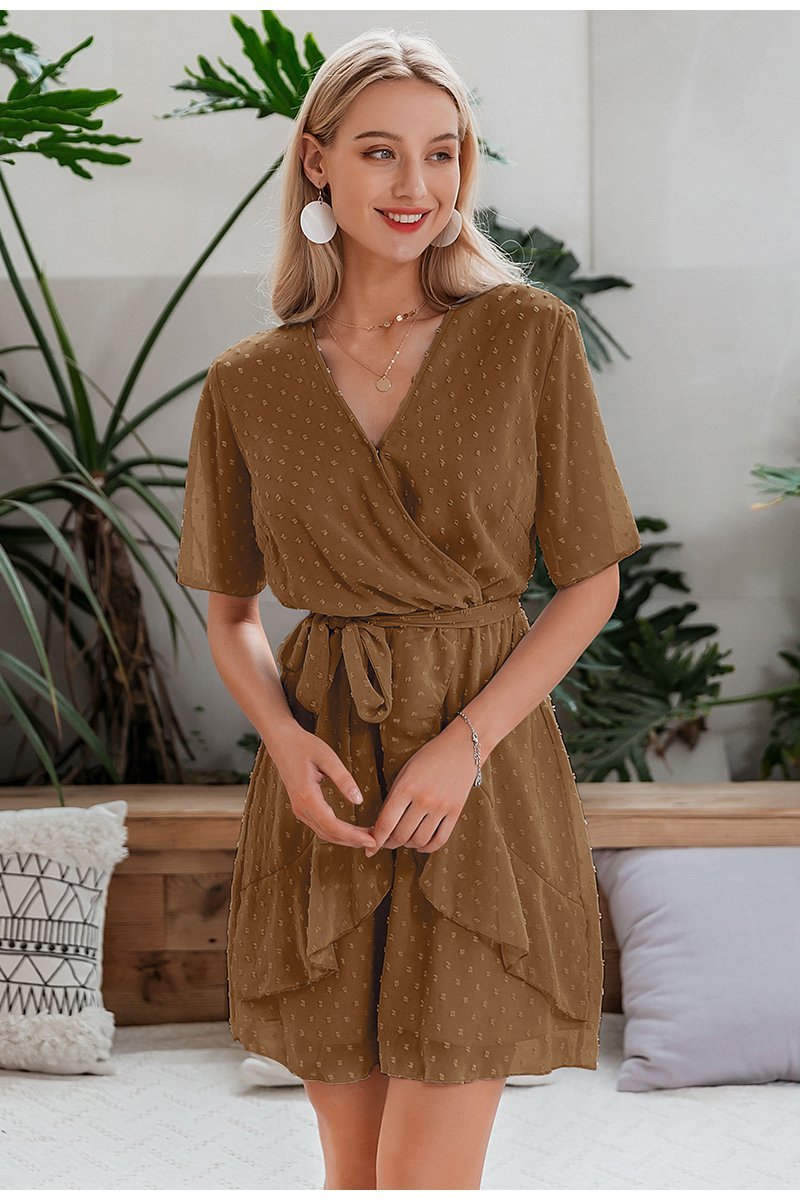 V-neck Ruffled Sash Belt Wrap Dress