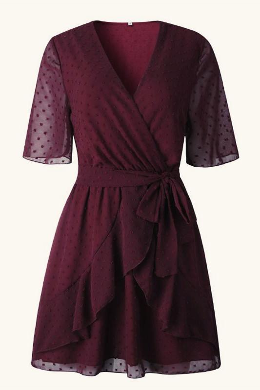 V-neck Ruffled Sash Belt Wrap Dress