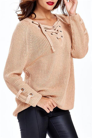 V Neck Striped Bandage Cross Ties Sweater