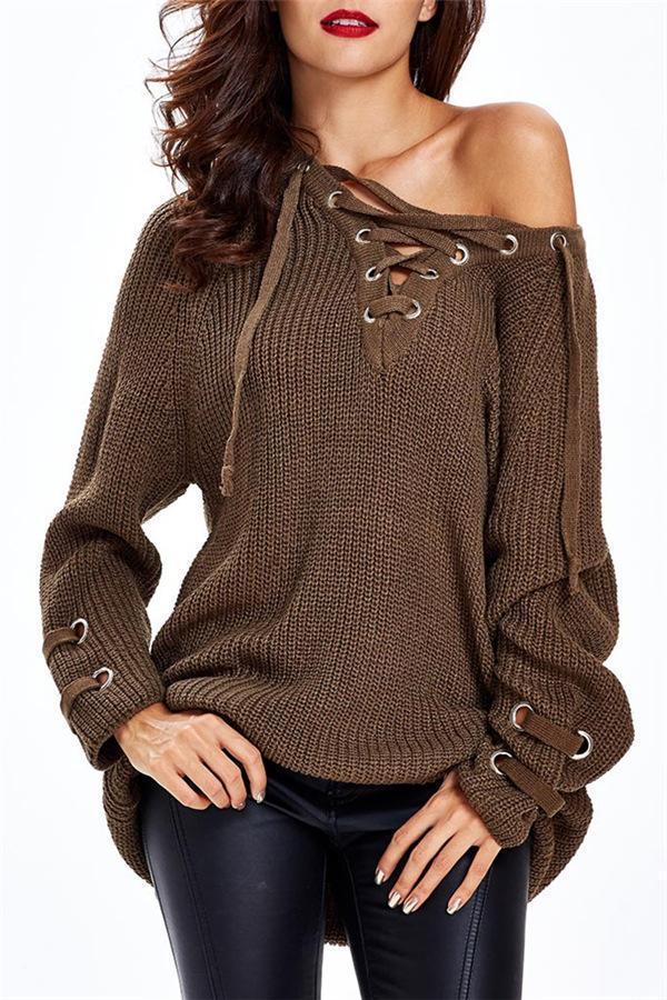 V Neck Striped Bandage Cross Ties Sweater