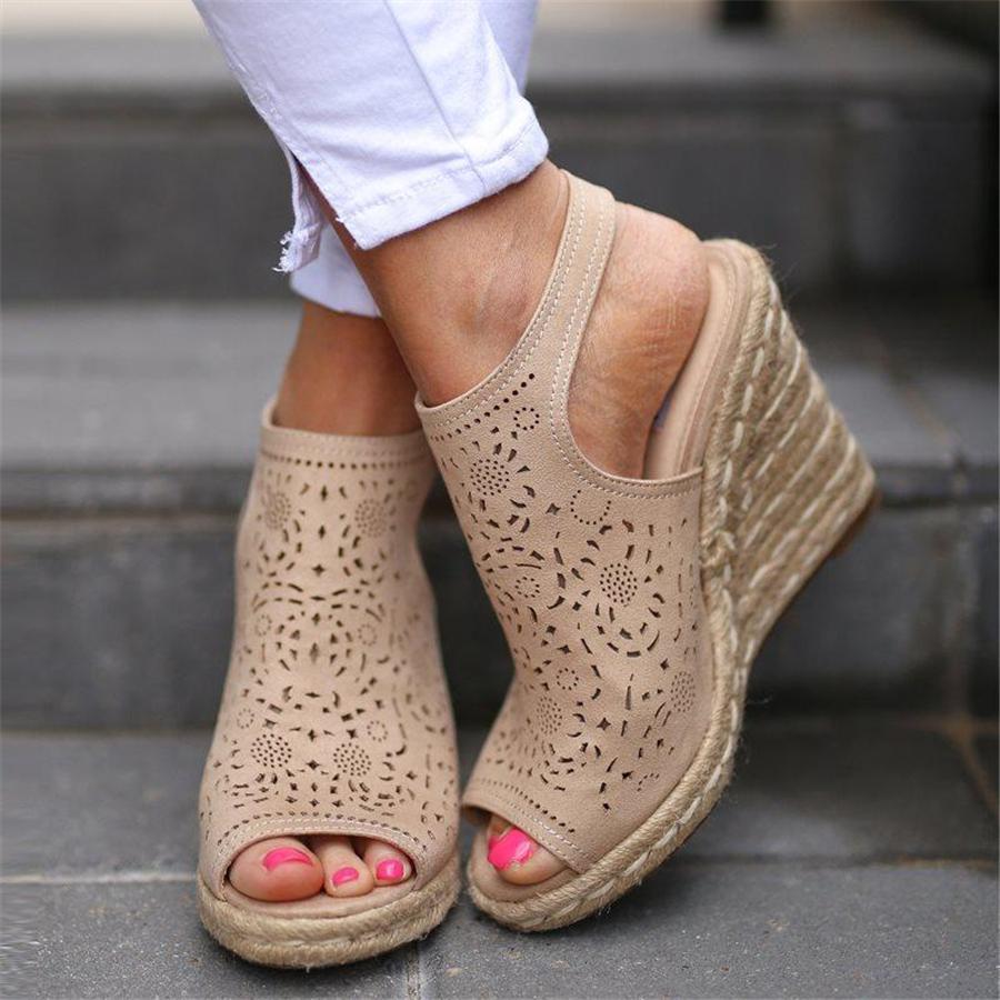 Vintage Openwork Carved Wedge Sandals