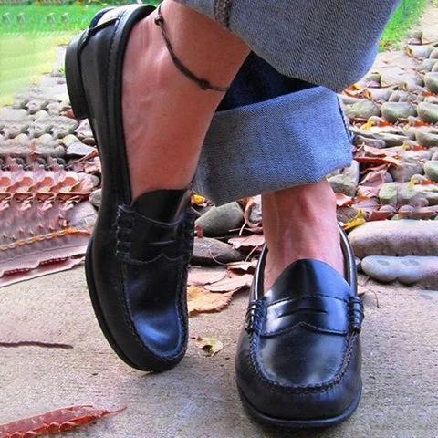 Vintage Slip On Loafers Low Heel Pu Leather Loafers