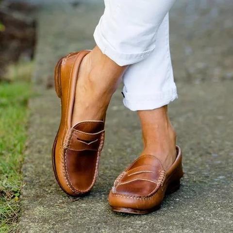 Vintage Slip On Loafers Low Heel Pu Leather Loafers