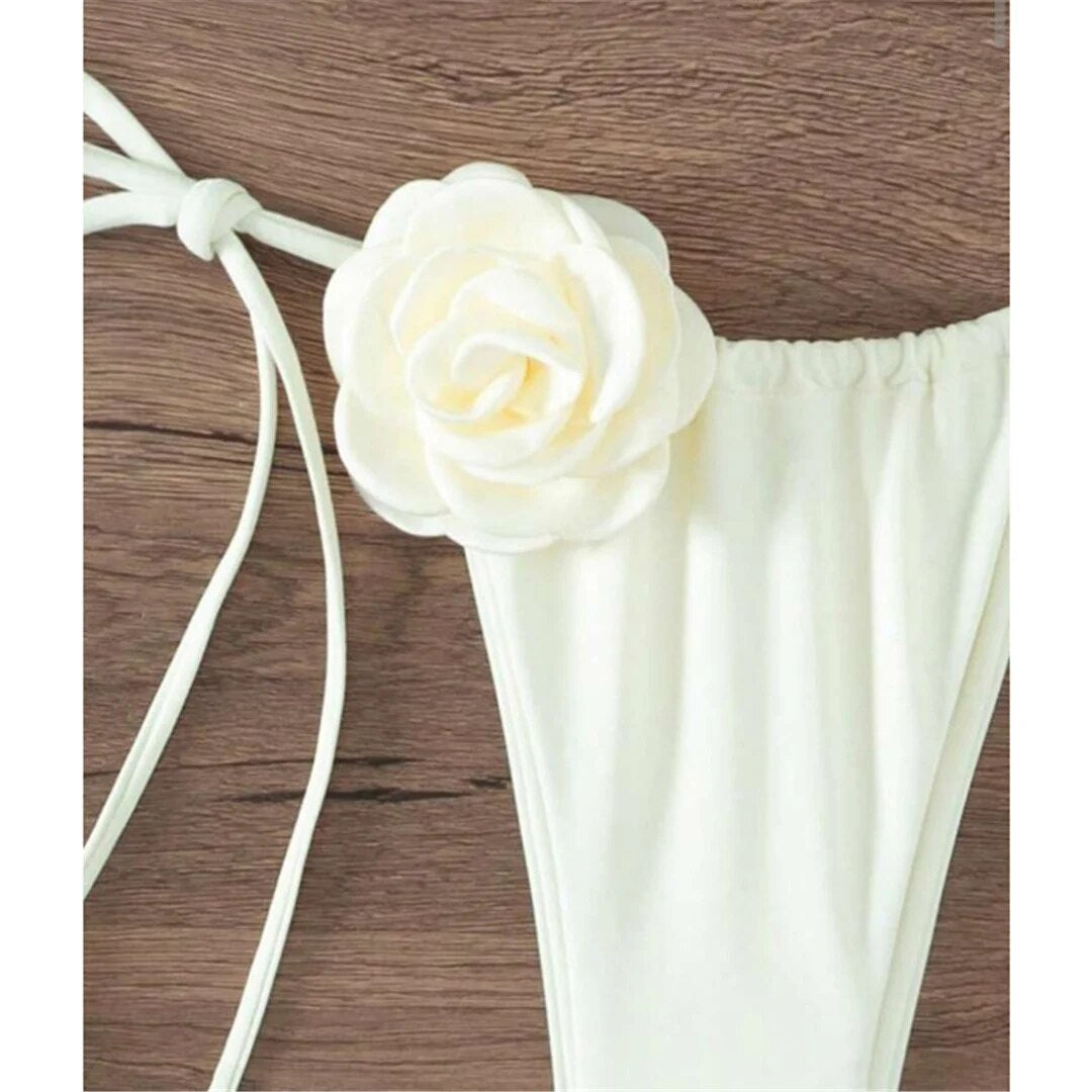 Janet 3D Flowers Halter Strappy Bikini