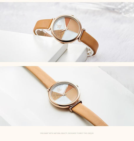 Watch Shell Dial leather Ladies Watch Japanese Quartz Movement Ultra Slim Buckle Strap