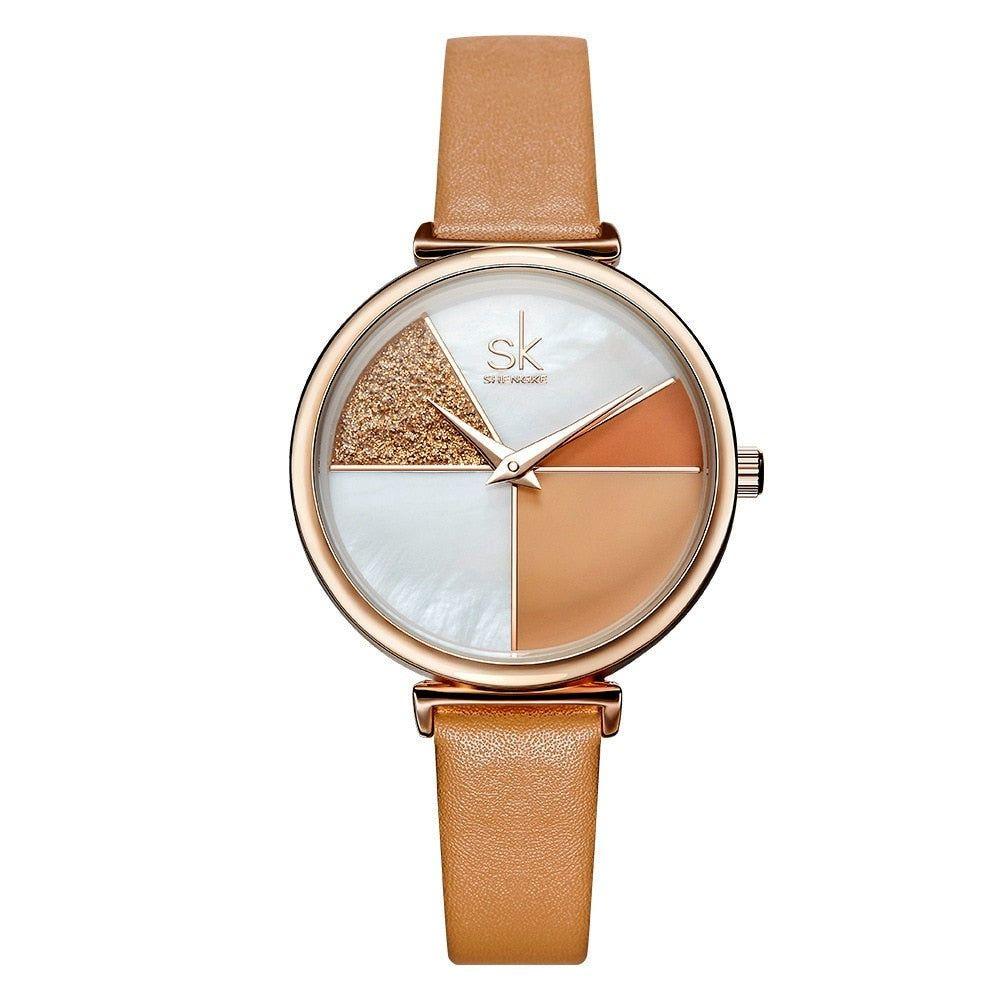 Watch Shell Dial leather Ladies Watch Japanese Quartz Movement Ultra Slim Buckle Strap