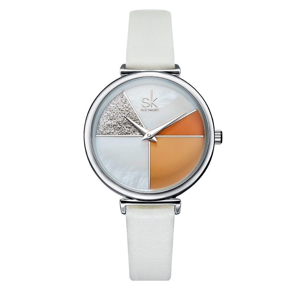 Watch Shell Dial leather Ladies Watch Japanese Quartz Movement Ultra Slim Buckle Strap