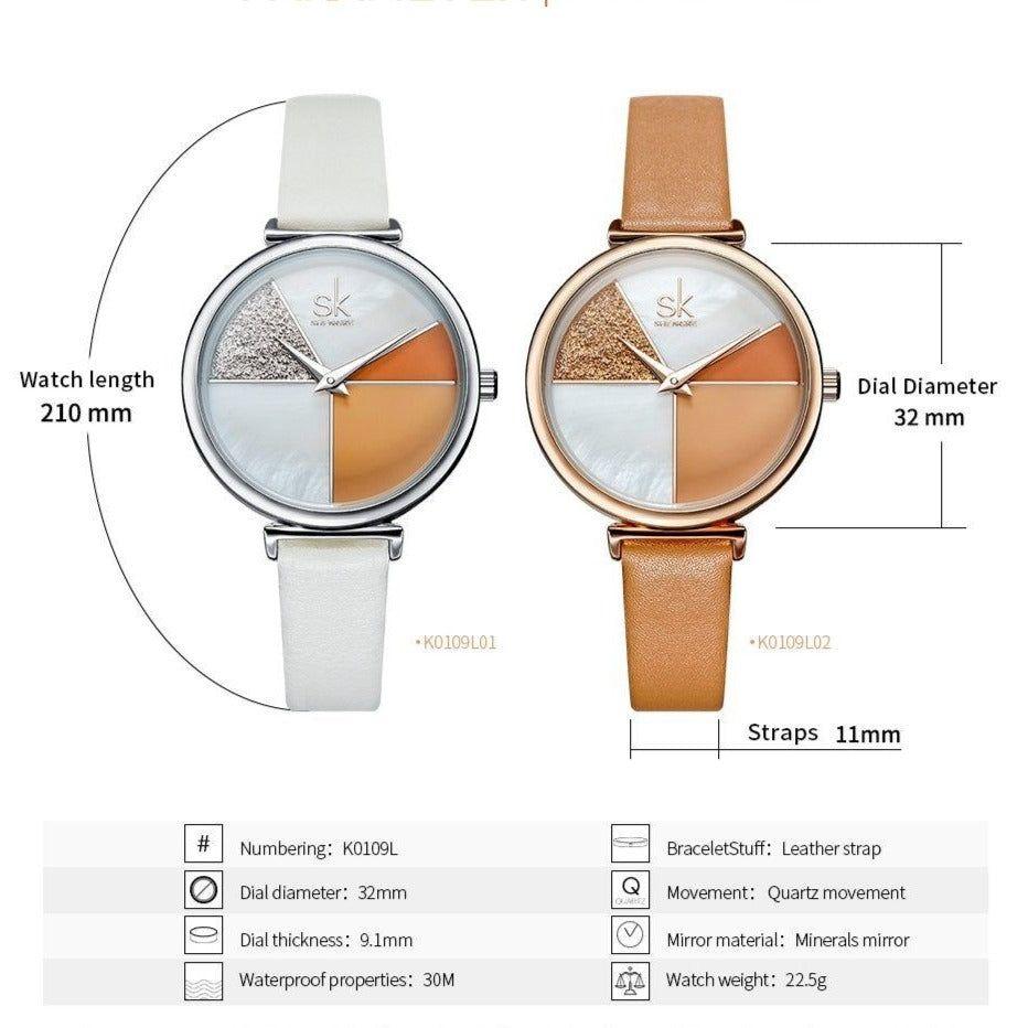 Watch Shell Dial leather Ladies Watch Japanese Quartz Movement Ultra Slim Buckle Strap