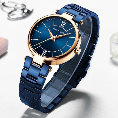 Waterproof Blue Stainless Steel Simple Cheap Watches For Women's