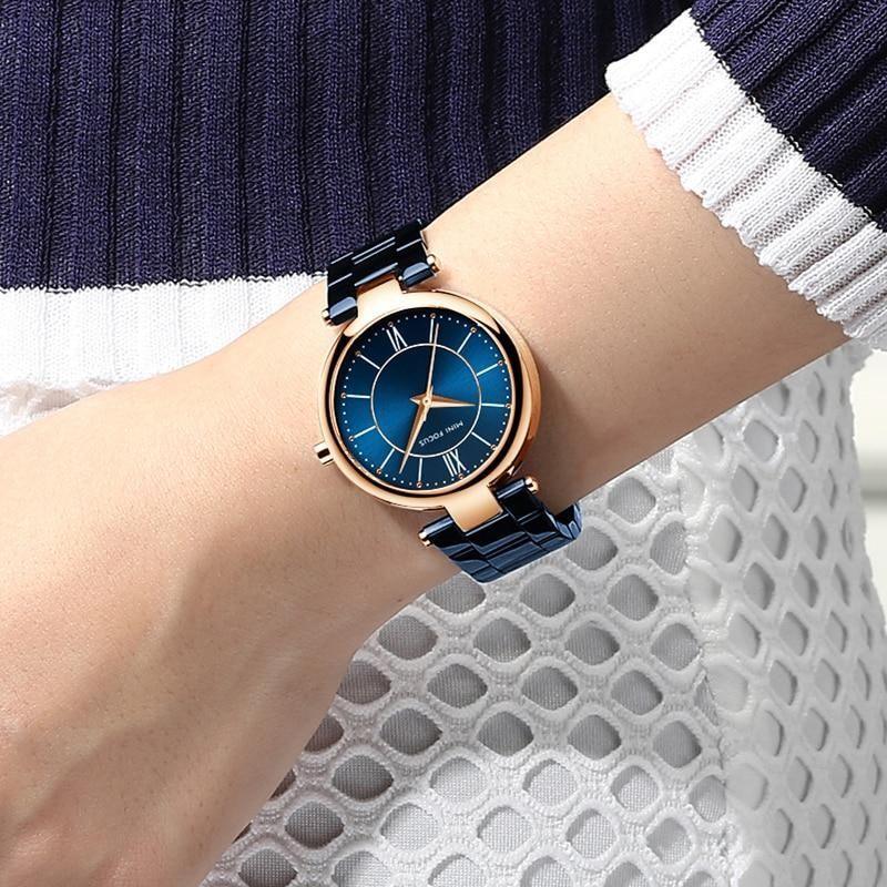 Waterproof Blue Stainless Steel Simple Cheap Watches For Women's