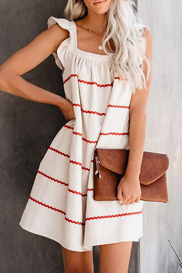 Wave Striped Sleeveless Cute Dress