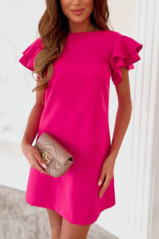 Ruffle Sleeve V Back Mini Dress