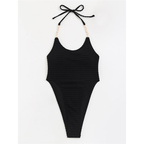 Joan Wrinkled Halter Extreme Thong One Piece Swimsuit