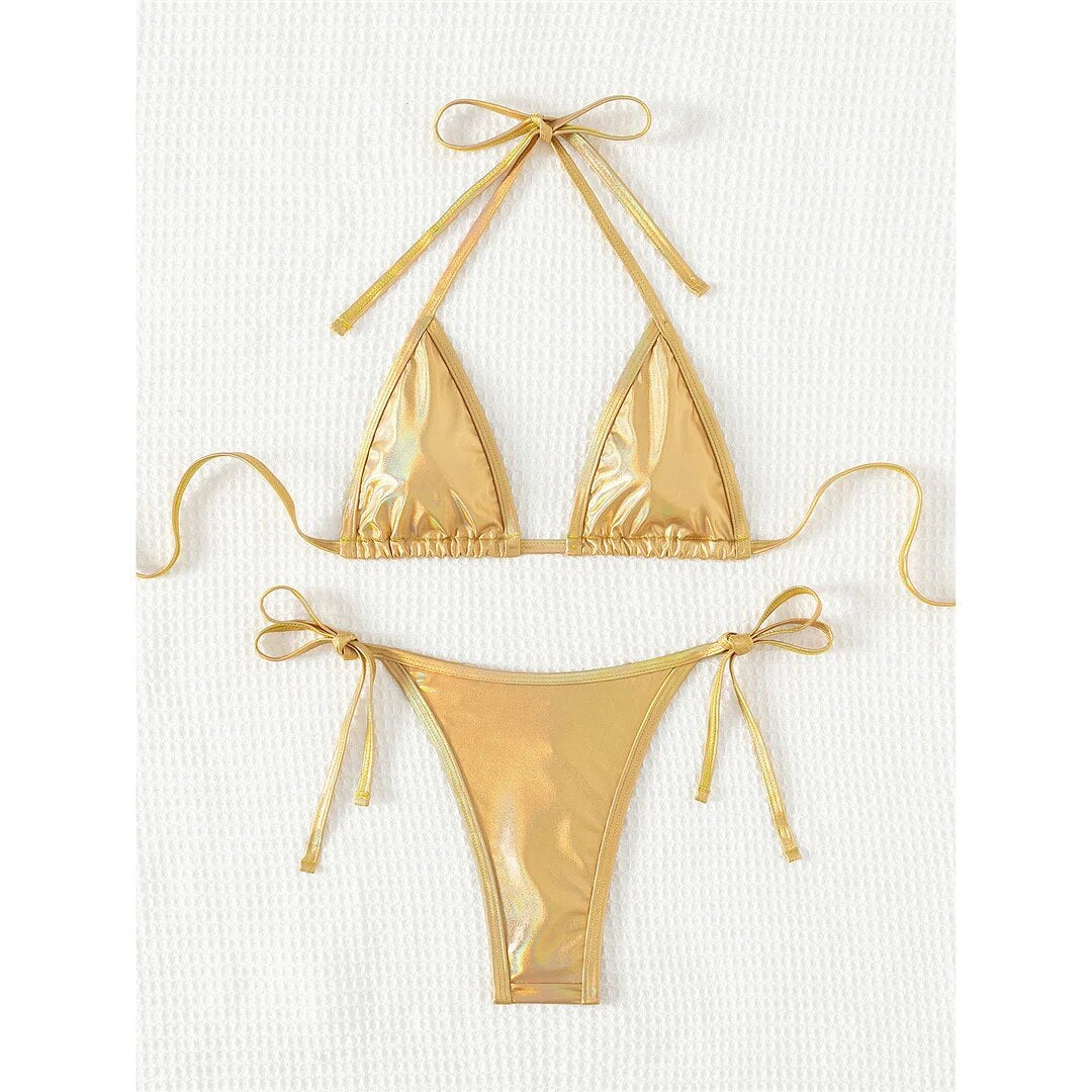 Shannon Diamond Rhinestones Mini Thong Bikini