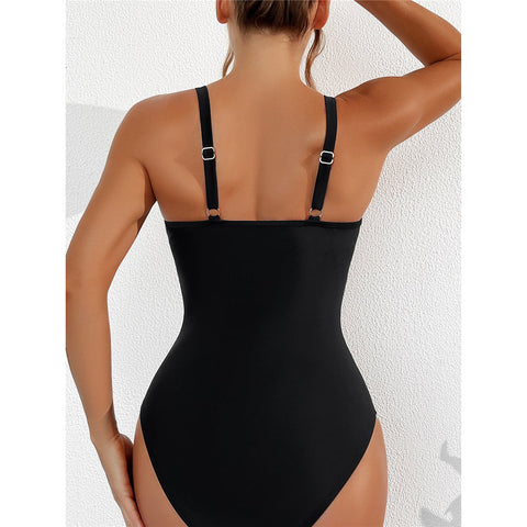 Deborah Mesh Sheer V Neck One Piece Swimsuit