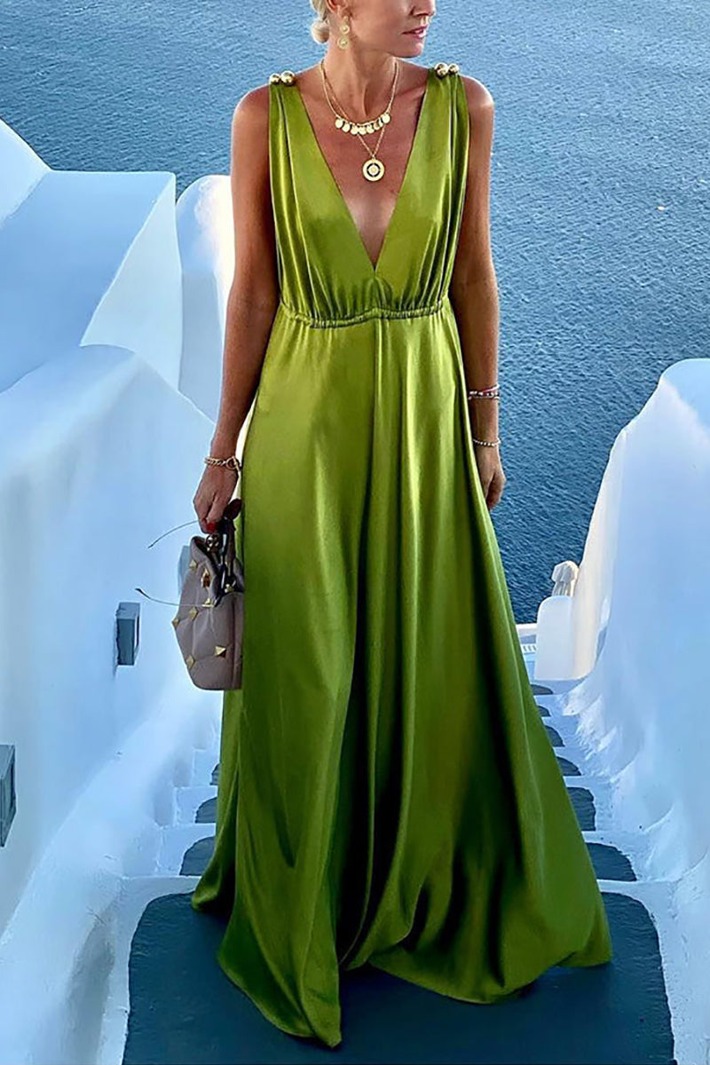 V Neck Backless Tank Maxi Dress