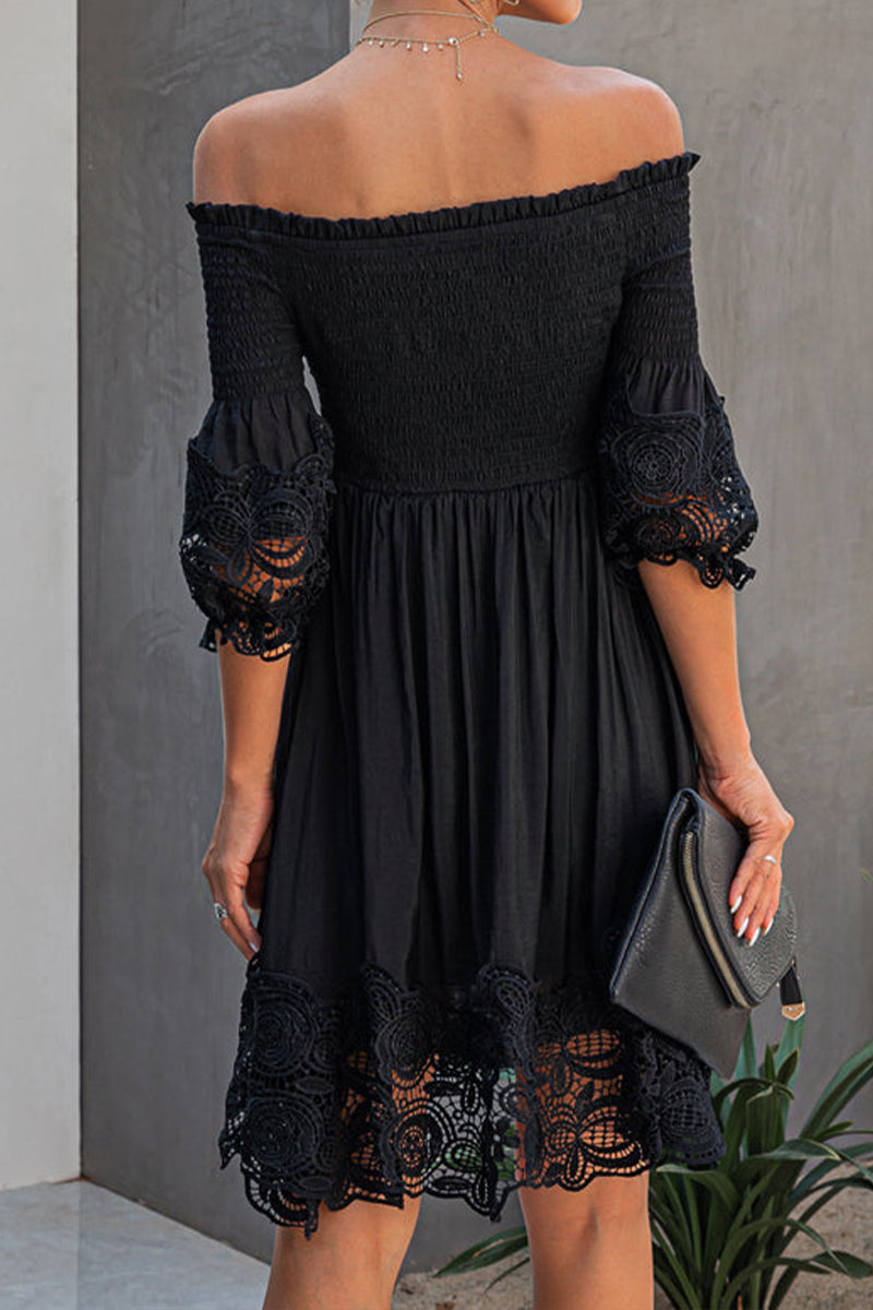 Off The Shoulder Lace Design Midi Dress