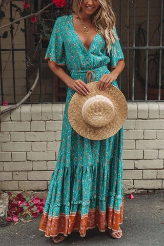 Floral Print Short Sleeve Maxi Dress