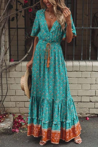 Floral Print Short Sleeve Maxi Dress