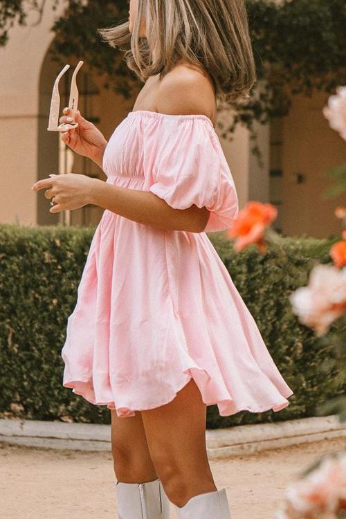 Off Shoulder Puff Sleeve Mini Dress