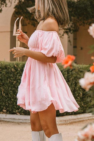 Off Shoulder Puff Sleeve Mini Dress