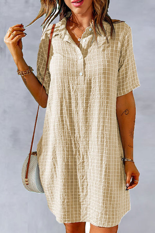 Plaid Button Half Sleeve Mini Dress