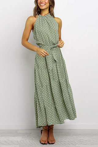 Print Belted Sleevelss Maxi Dress