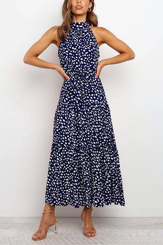 Print Belted Sleevelss Maxi Dress