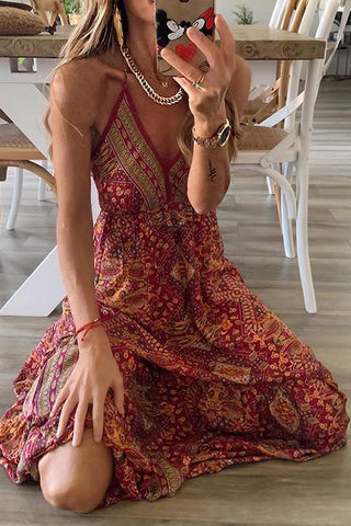 Boho Print Slip Maxi Dress