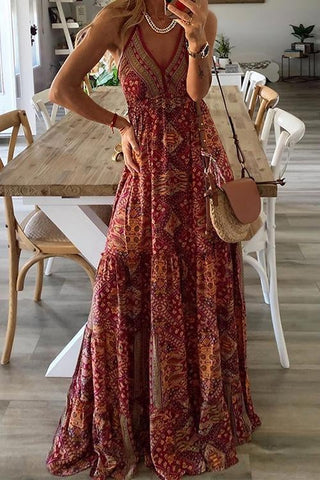 Boho Print Slip Maxi Dress