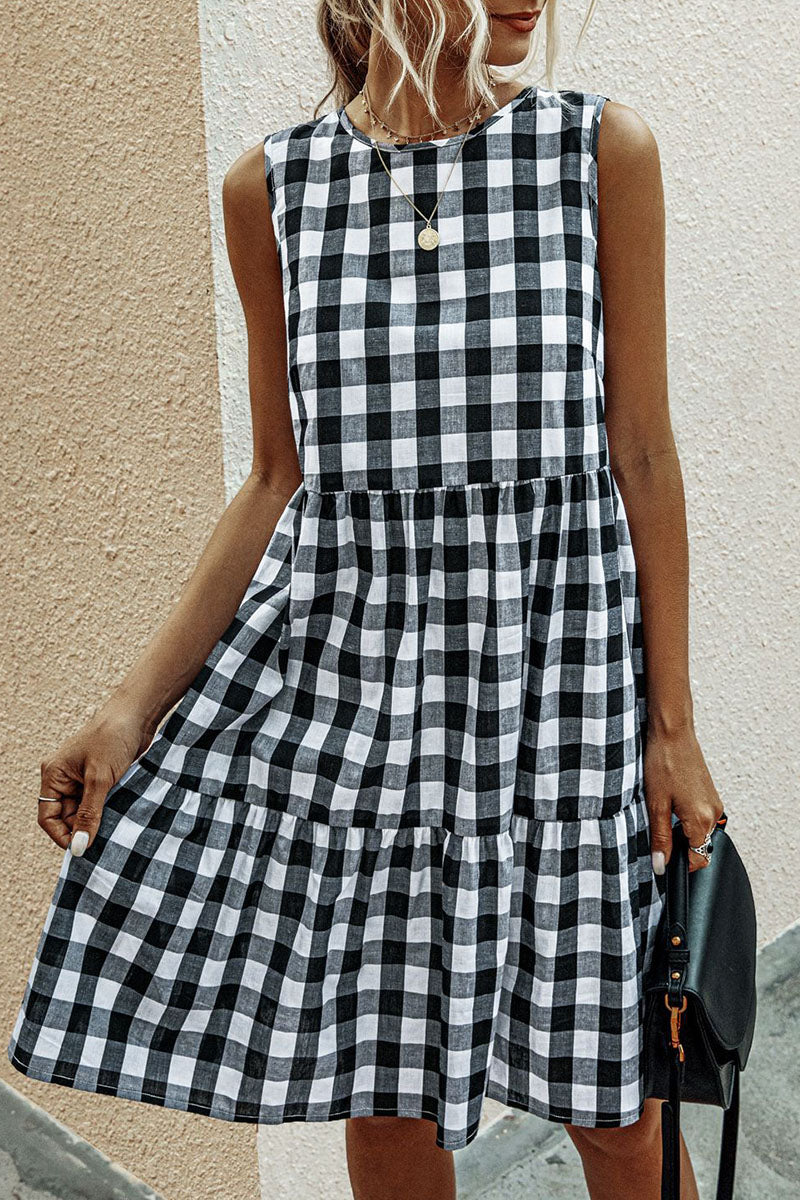 Street Plaid O Neck Princess Dresses(3 Colors)