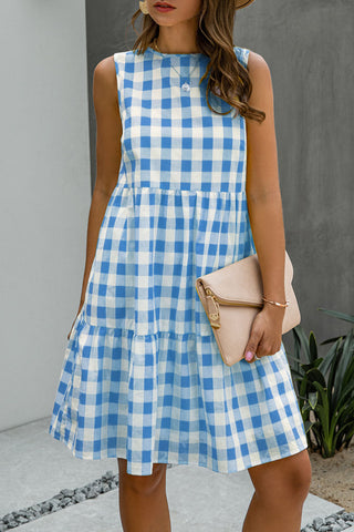 Street Plaid O Neck Princess Dresses(3 Colors)