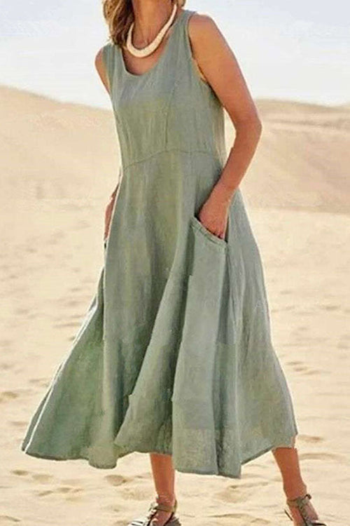 O Neck Pocket Sleeveless Maxi Dress