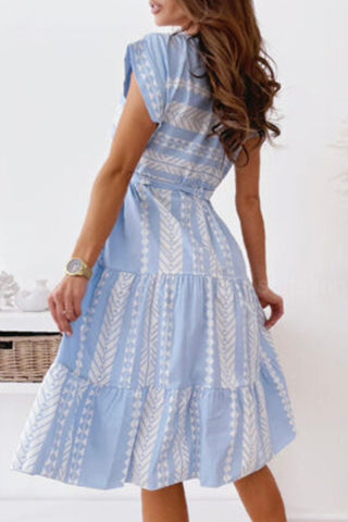 Elegant Print Split Joint O Neck A Line Dresses