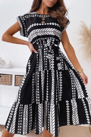 Elegant Print Split Joint O Neck A Line Dresses