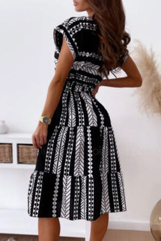 Elegant Print Split Joint O Neck A Line Dresses