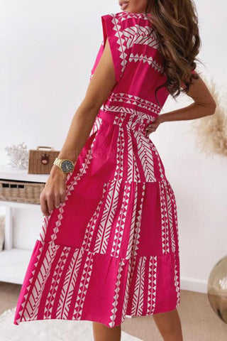 Elegant Print Split Joint O Neck A Line Dresses