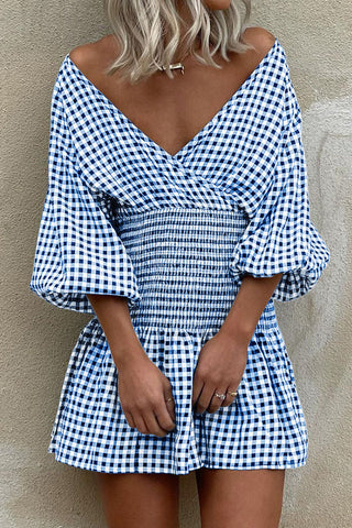 Street Plaid Split Joint V Neck Waist Skirt Dresses