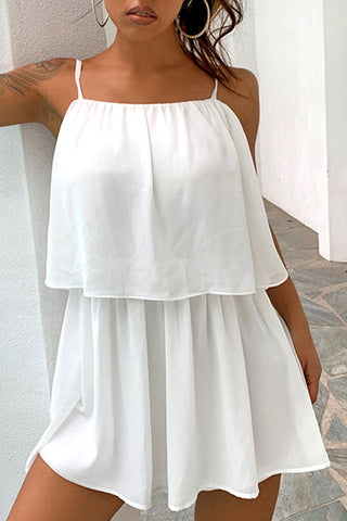 Casual Solid Split Joint Spaghetti Strap Waist Skirt Dresses